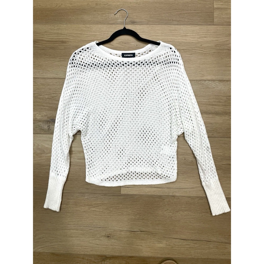 Express Small White Open Knit Dolman Sleeve Sweater Boho Mesh